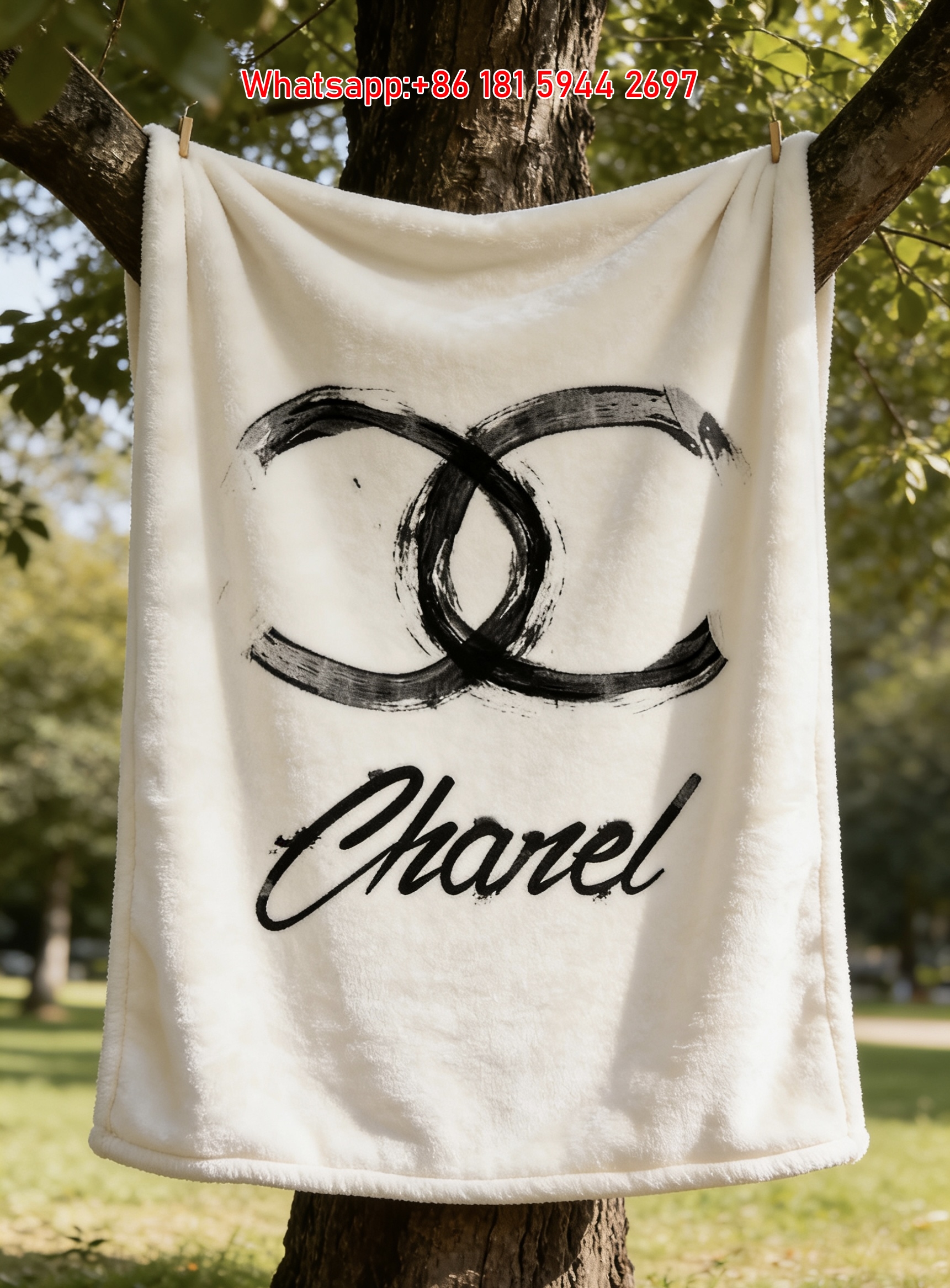 Chanel Ink Brush CC Logo Flannel Throw Blanket IMG_6656